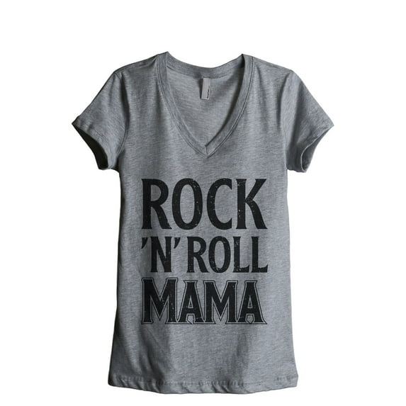 Rock And Roll Mama Women's Fashion Relaxed V-Neck T-Shirt Tee Heather Grey Medium