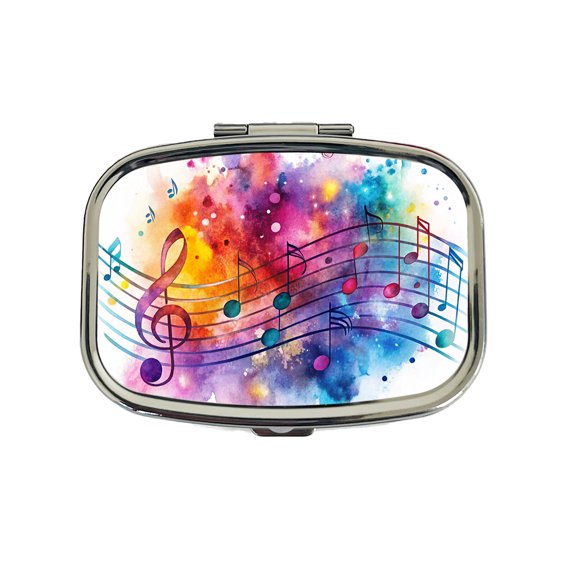 Rock And Roll Music Notes Watercolor Small Travel Handbag Pill Box Case