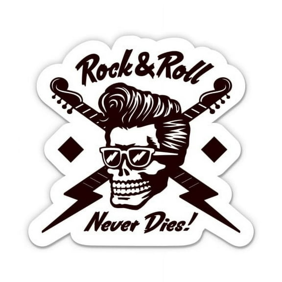 Rock And Roll Never Dies - 7" Vinyl Sticker - For Car Laptop I-Pad - Waterproof Decal