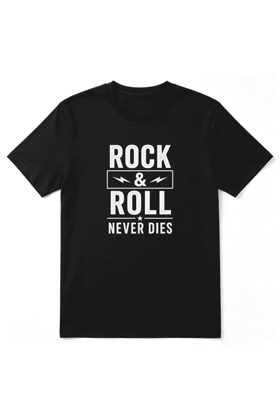 Rock And Roll Never Dies Lightning Bolt Retro Graphic Tee For Men, Rock Music Fan Tailgate Cotton Short Sleeves T-Shirt