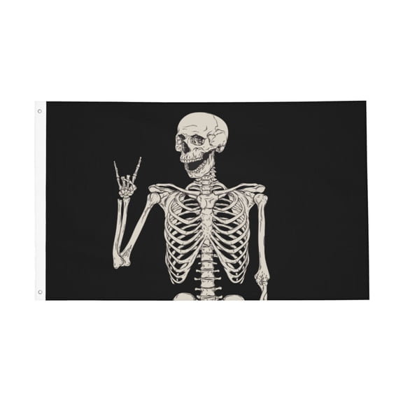 Rock And Roll Skeleton Skull Flag 3x5 Ft Outdoor Indoor With Grommet Garden Yard Banner Decorative Sign