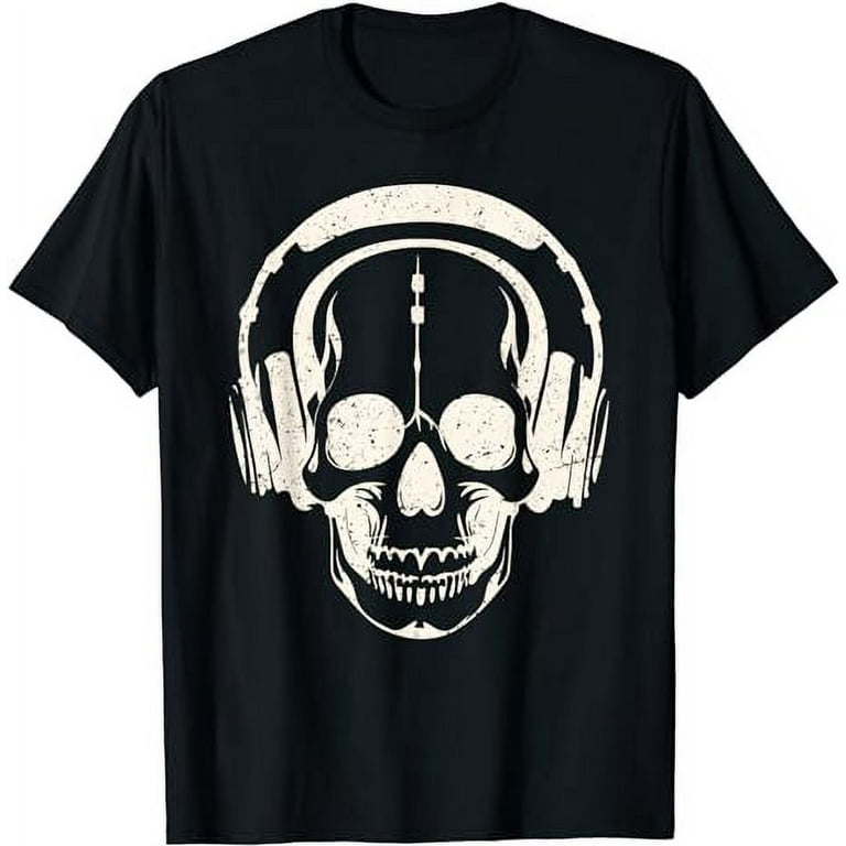 Rock And Roll Skull With Headphones Halloween Cool Rock Tee T Shirt Walmart