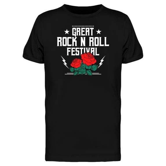 Rock And Roll Text Rose Flower Tee Men's -Image by Shutterstock