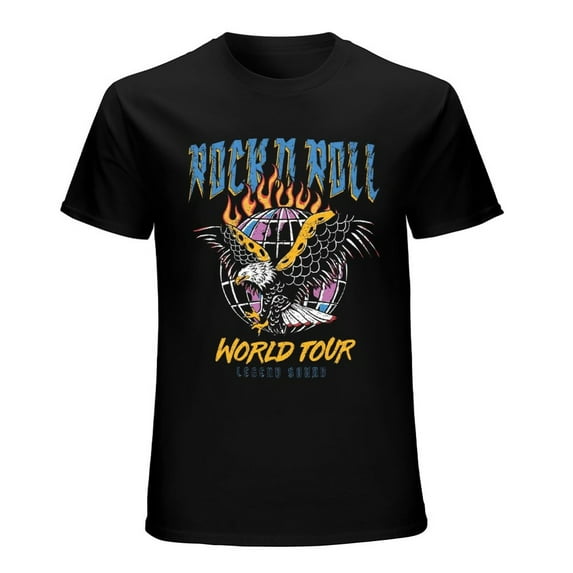 Rock And Roll World Tour Men’s Graphic T-shirt Vintage Short Sleeve Sport Tee Black 2XL