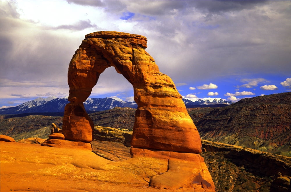 Rock Arch At Sunset Arches National Park Moab Utah Canvas Art - Markos Berndt Design Pics (18 x 12)