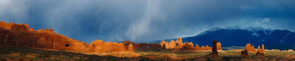 Rock Arches And La Sal Mountain Range Arches National Park Moab Utah Canvas Art - Markos Berndt Design Pics (33 x 6)