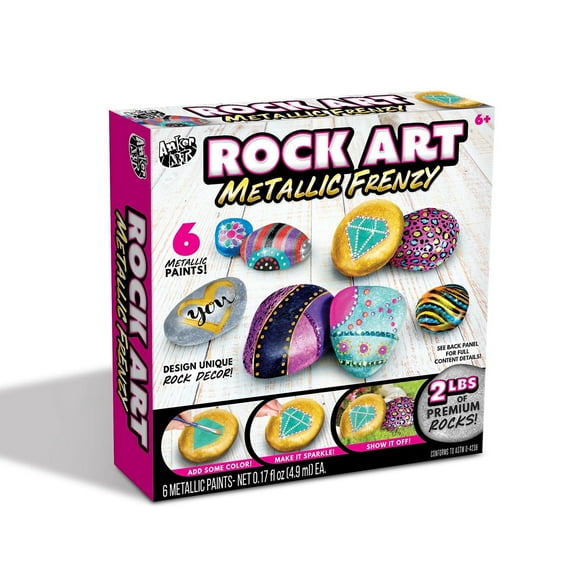 Rock Art Metallic Frenzy DIY Craft Kit | Includes 2 lbs of Premium Rock