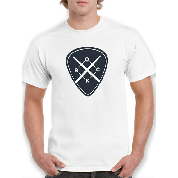 Rock Badges Drum Sticks Keys Men White T-Shirt, Male Large