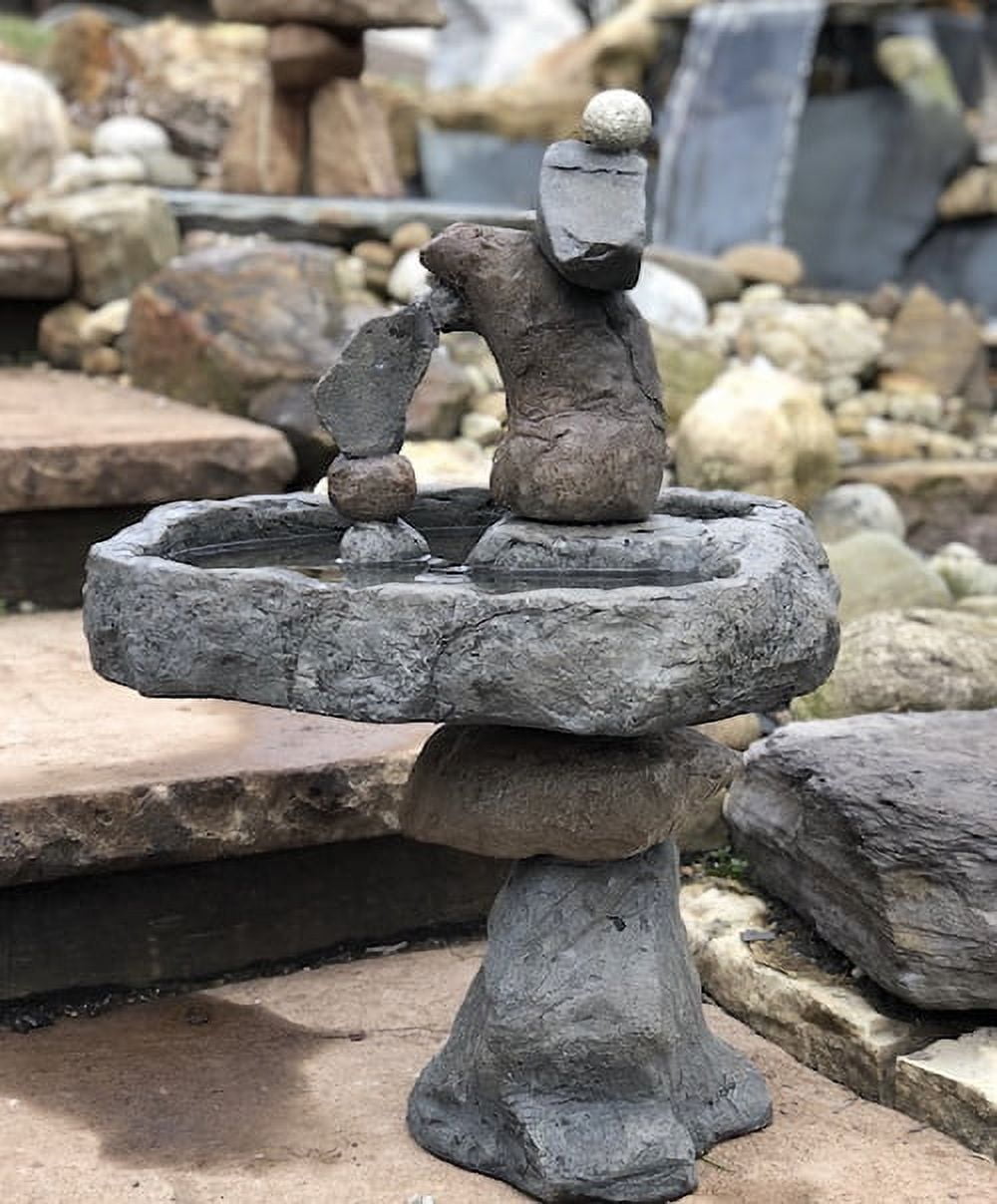 Rock Balancing Birdbath Sculpture