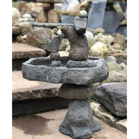 Rock Balancing Birdbath Sculpture