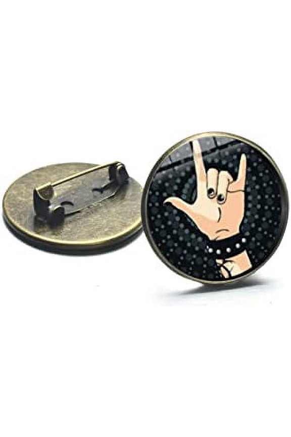 Rock Band Cool Gesture Badge Pin - Harajuku Style Hip Hop Rock Hand Printed w/ Glass Round Brooch Button Pin - 2cm