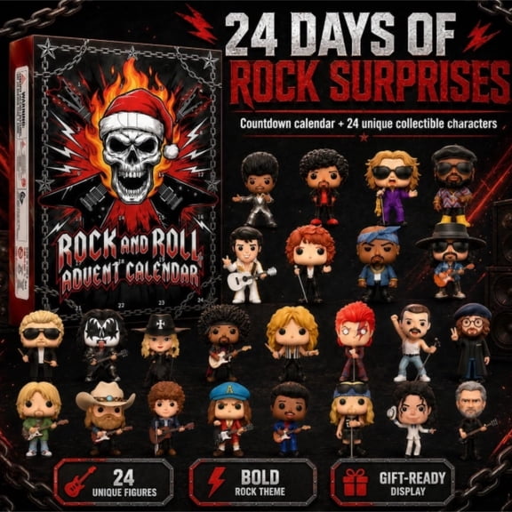 Rock Band Mini Figurines Advent Calendar 2026 Rock and Roll Metal Music Theme 24 Day Advent Calendar Complete Display Collectible Box for Rock Merch Fans