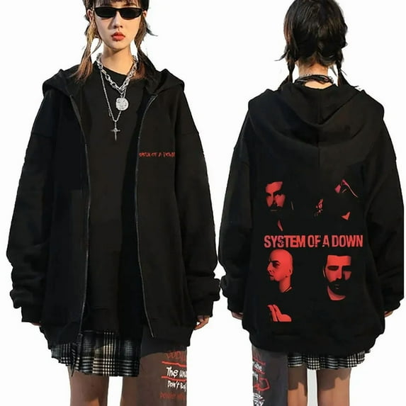 Rock Band System of A Down Graphic Zipper Hoodie Men Hip Hop Vintage Zip Up Jacket Men Alternative Metal Music Zip Up Sweatshirt