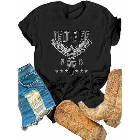 Rock Band Vintage T Shirts for Women Eagle Graphic Tees Retro Bird Country Concert Music Shirt Cotton Summer Tops price history and forecast - Fashionablewuyi