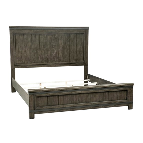 Rock Beaten Brown Panel Headboard with Saw Cuts Rustic Solid Wood Design