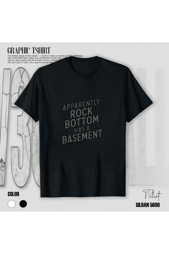 Rock Bottom Basement Humor Retro Funny Sarcastic Statement Art Unisex T-Shirt, up to size 5XL