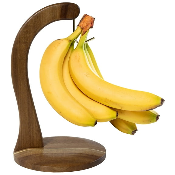 Rock & Branch Acacia Wood Banana Holder with Hanging Hook, Wooden Banana Hanger Stand with Metal Hook