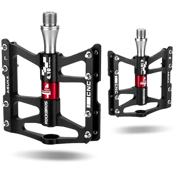Rockbros Mountain Bike Pedals, Alloy Platform Bicycle Pedals, Black 4 Bearings