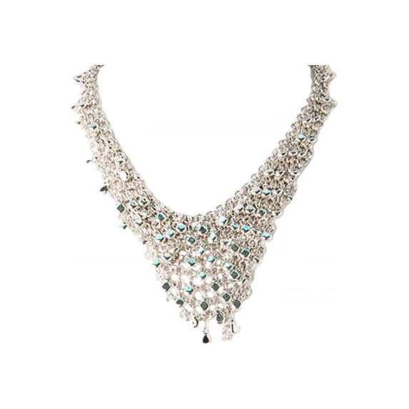 Rock Cascading Triangle Chain Link Silvertone Metal Trendy Fashion Necklace Bib