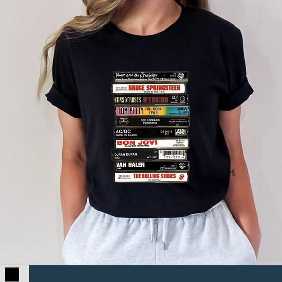 Rock Cassettes Tape Shirt, Rock Cassette Shirt, Bands Tape Vintage Style Retro T-Shirt, Sizes S-5XL - Gategoo