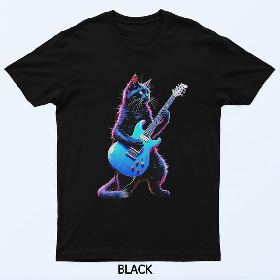 Rock Cat Playing Guitar Funny Guitar Cat T-Shirt