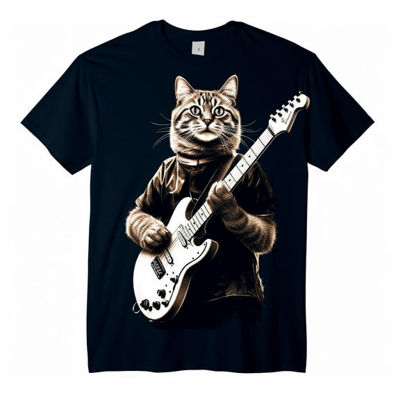 Rock Cat Playing Guitar T-Shirt Funny Guitar Cat T-Shirt