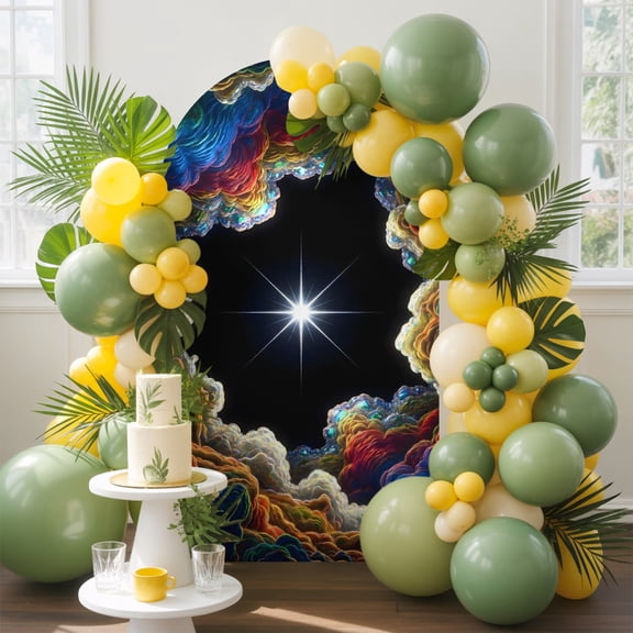 Rock Cave Arch Backdrop Cover, 4FT, Star Clouds Canyon Nature Abstract Spandex Arch Covers Double-Sided Backdrop for Wedding Birthday Party Photo Background Decoration