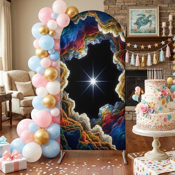 Rock Cave Arch Backdrop Covers 4 FT, Star Clouds Canyon Nature Abstract Stretchy Fitted Arched Stand Covers Party Arch Stand Cover Photo Booth for Wedding Birthday Decor