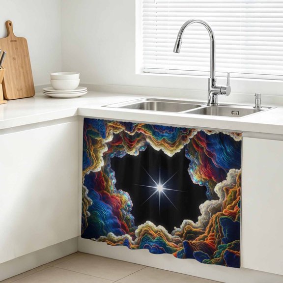 Rock Cave Cabinet Curtains for Kitchen 10"W x 11"L, Star Clouds Canyon Nature Abstract Under Sink Skirt Magic Tape Short Curtain Decorative Privacy Panel for Bathroom Laundry
