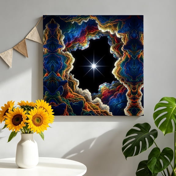Rock Cave Canvas Wall Art, Star Clouds Canyon Nature Abstract Framed Canvas Wall Decor Picture Print Artwork Decorations for Living Room Office Ready to Hang 8" x 8"