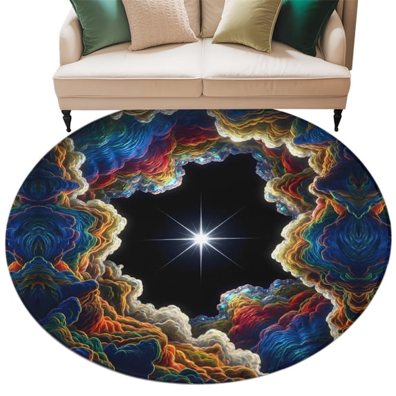 Rock Cave Round Living Room Rugs 5 ft, Star Clouds Canyon Nature Abstract Washable Area Rug with Non-Slip Sturdy Edge Binding Round Carpet for Entryway Kitchen Bedroom Bathroom
