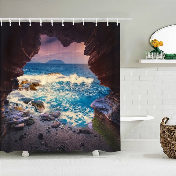 Rock Cave Sea landscape Shower Curtains Bathroom Curtain Frabic Waterproof Polye