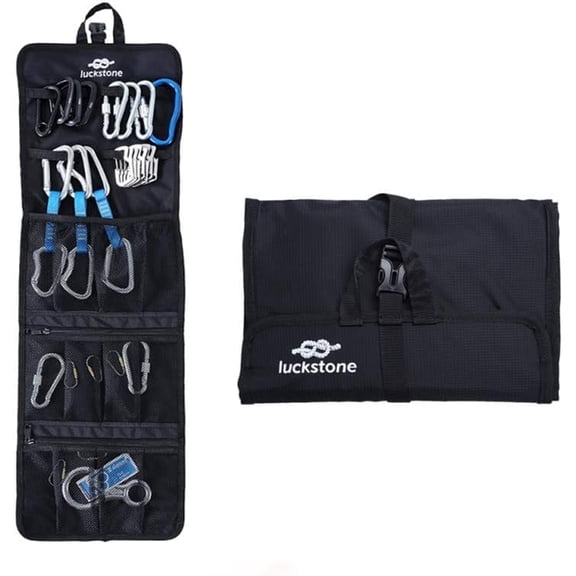 Rock Climbing Gear Storage Bag Foldable Waterproof Roll Up D-Ring Climbing Quickdraw Hanging Tool Equipment Gear Carabiner Organizer Collection Bag Carry Pouch 420D Oxford Cloth