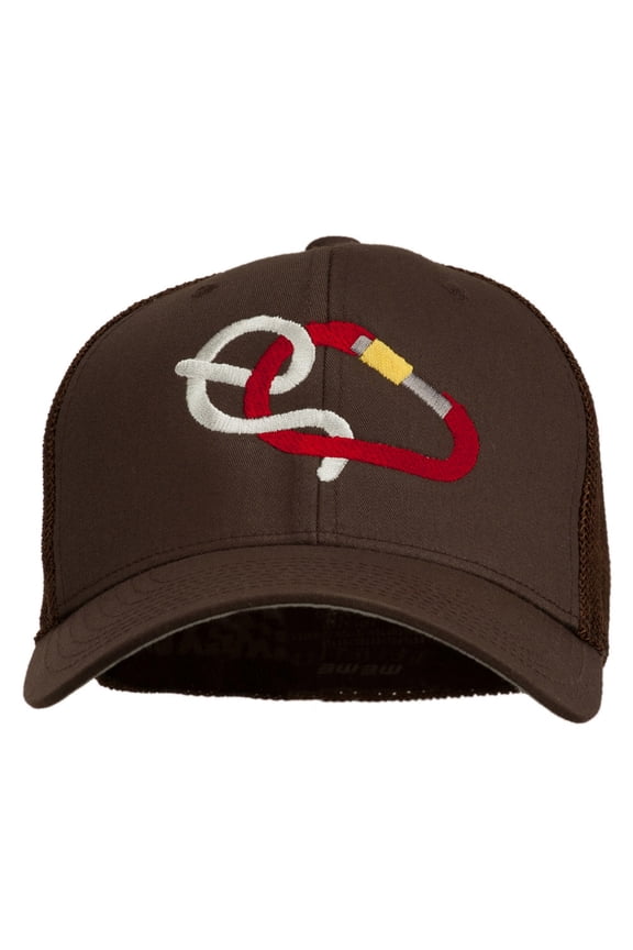 Rock Climbing Hitch Embroidered Flexfit Mesh Cap - Brown OSFM