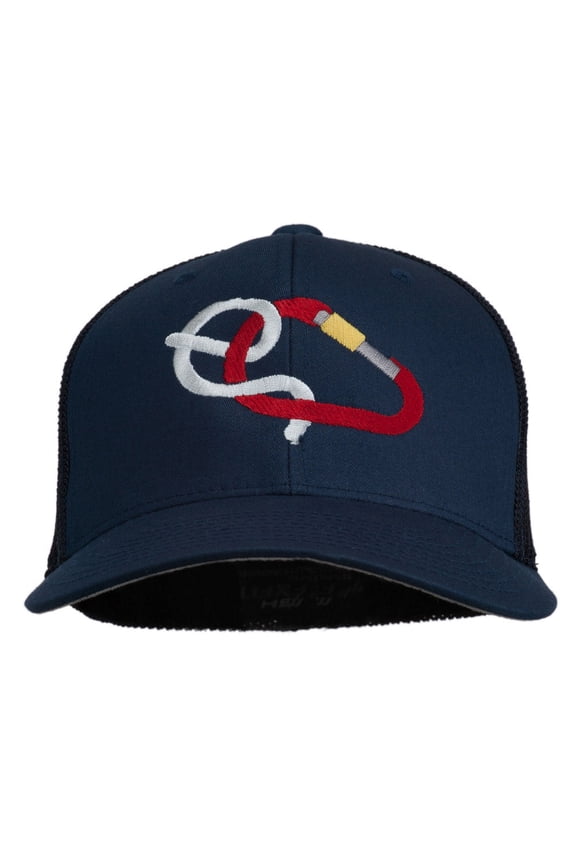 Rock Climbing Hitch Embroidered Flexfit Mesh Cap - Navy OSFM