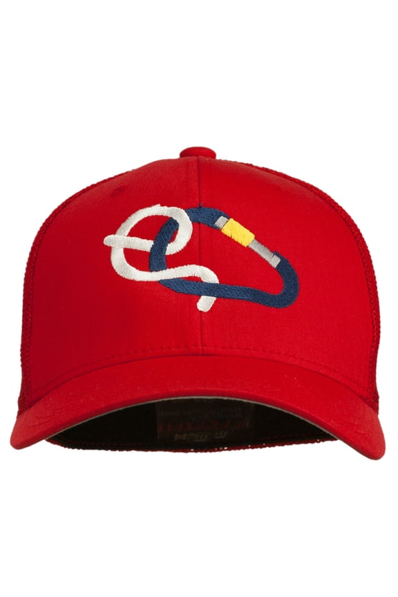 Rock Climbing Hitch Embroidered Flexfit Mesh Cap - Red OSFM