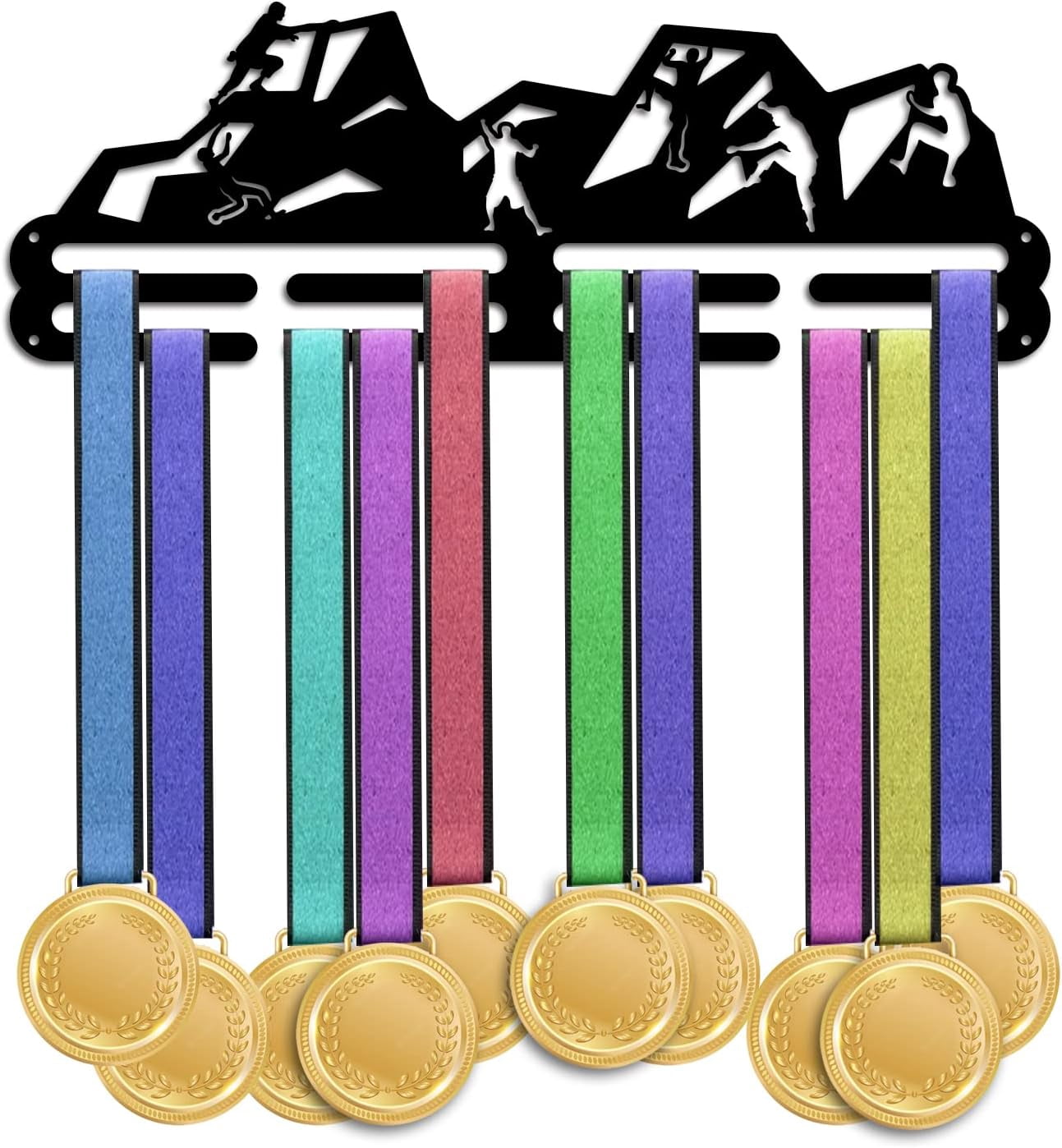 Rock Climbing Medal Hanger Holder Mountain Pattern Ribbon Hanger Tiered Medal Hanger Sport Award Ribbon Cheer Rack Wall Mount Metal Frame for Over 50 Medals 15.75 Inch Making DIY