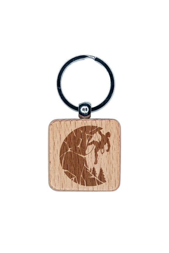 Rock Climbing Moon Stone Wall Mountain Cliff Square Keychain Charm Tag - Engraved Wood