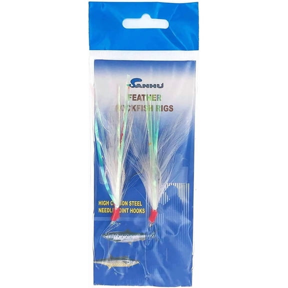 Rock Cod Feather Rigs 7/0, 12 Packs White for Deep Sea Bottom Fishing, Ideal for Rockfish, Lingcod & Snapper$$Sport & Recreation Other
