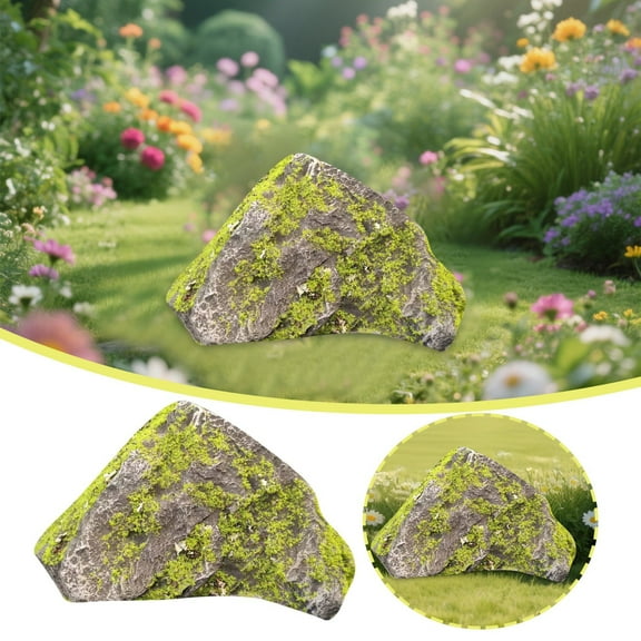 Rock Cover for Yard, Landscape Rocks Rock, Realistic Landscape Rocks, PU Foam Artificial Landscape Boulder, Non-Hollow Outdoor Rock for Landscaping Lawns and Gardens,Green,24x21x12cm