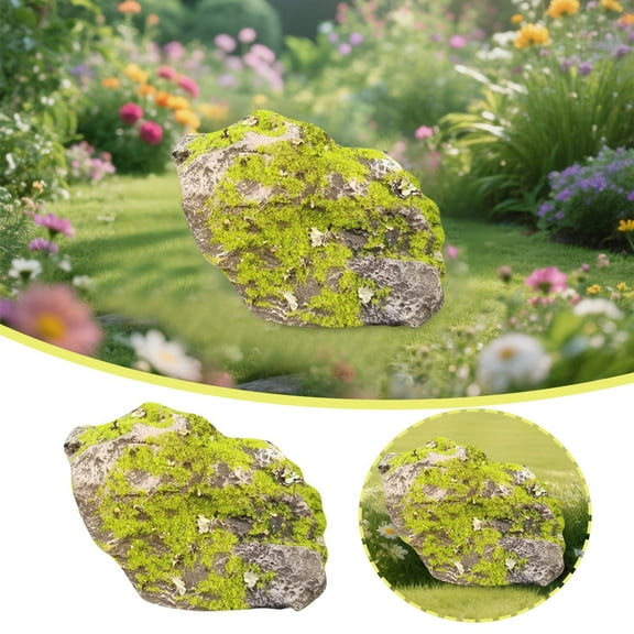 Rock Cover for Yard, Landscape Rocks Rock, Realistic Landscape Rocks, PU Foam Artificial Landscape Boulder, Non-Hollow Outdoor Rock for Landscaping Lawns and Gardens,Green,26x16x16cm