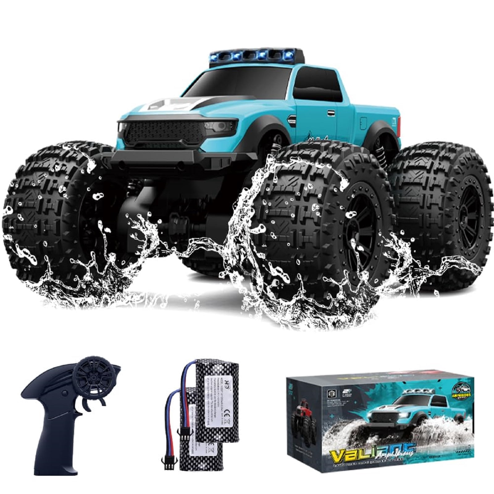 Rock Crawler RC Truck 4x4 Off Road Waterproof, 2.4Ghz Amphibious Remote Control Monster Truck with 2 Batteries, Dual Motors All Terrain RC Cars Toys for 8-12 Year Old Boys