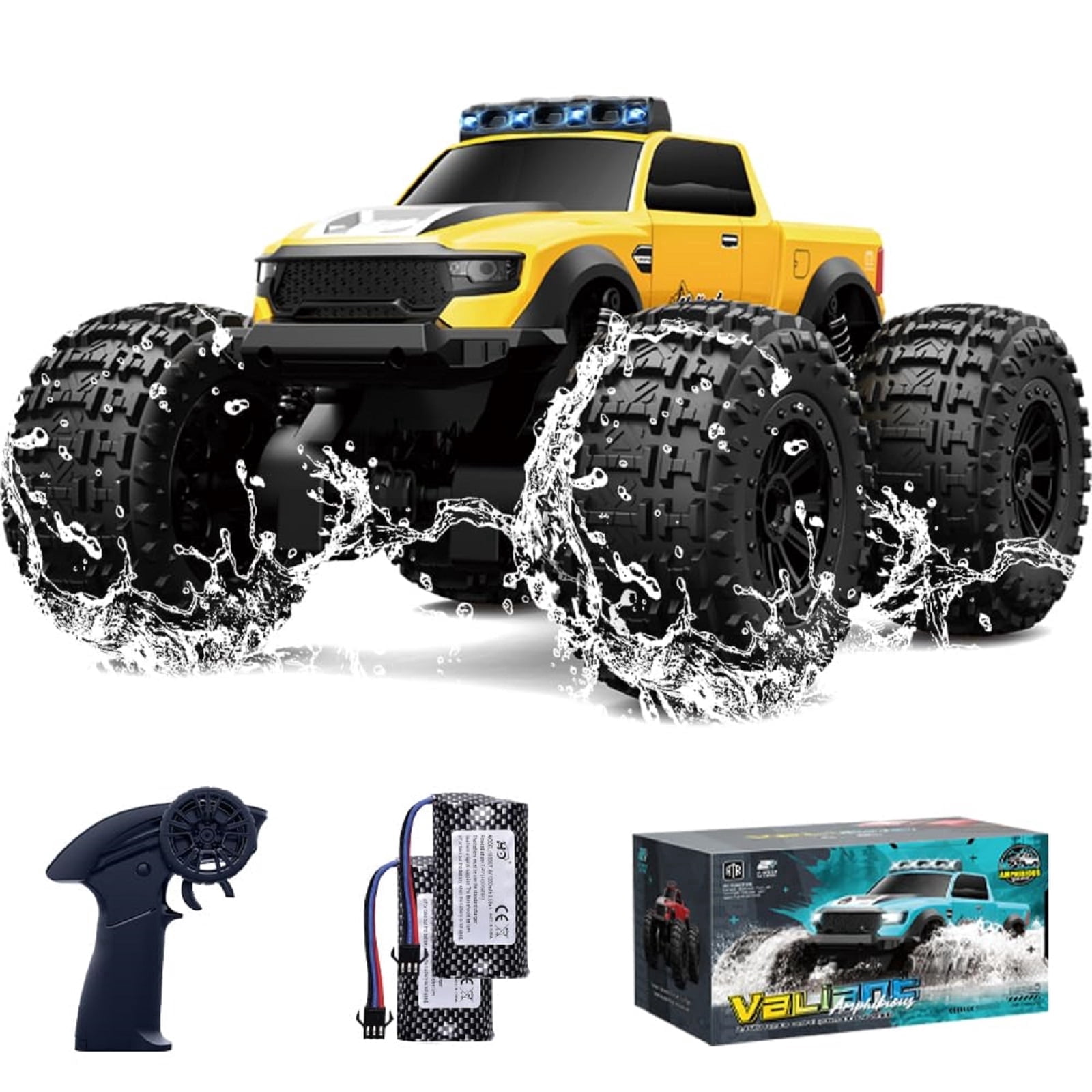 Rock Crawler RC Truck 4x4 Off Road Waterproof, 2.4Ghz Amphibious Remote Control Monster Truck with 2 Batteries, Dual Motors All Terrain RC Cars Toys for 8-12 Year Old Boys