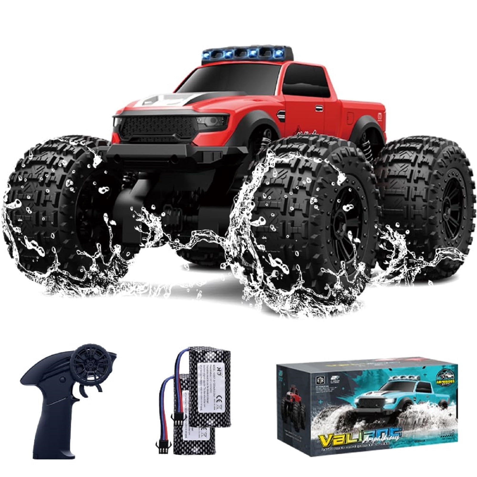 Rock Crawler RC Truck 4x4 Off Road Waterproof, 2.4Ghz Amphibious Remote Control Monster Truck with 2 Batteries, Dual Motors All Terrain RC Cars Toys for 8-12 Year Old Boys