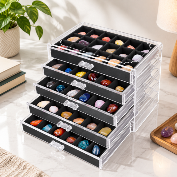 Rock Display Collection Box 90 Grid Crystal Storage Organizer for Stones and Small Collectibles