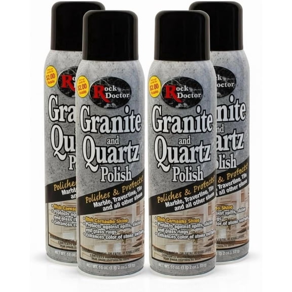 Rock Doctor Granite Polish Spray and Surface,18oz.Can Polish Tile, Marble, Kitchen Countertop, and Natural Stone Surfaces, Streak-Free Shine Pack of 4 4