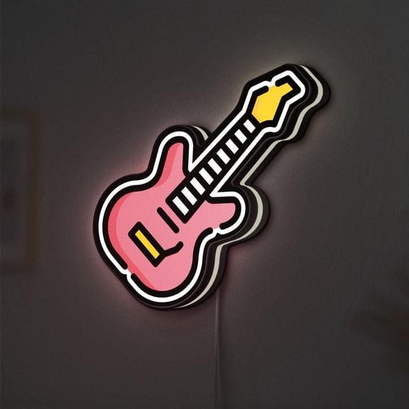 Rock Electric Guitar 3D Novelty Light Box, Musical Instrument Lamp Decor for Music Fans, Guitarists and Home Studios (Height 8 inch, 20cm)