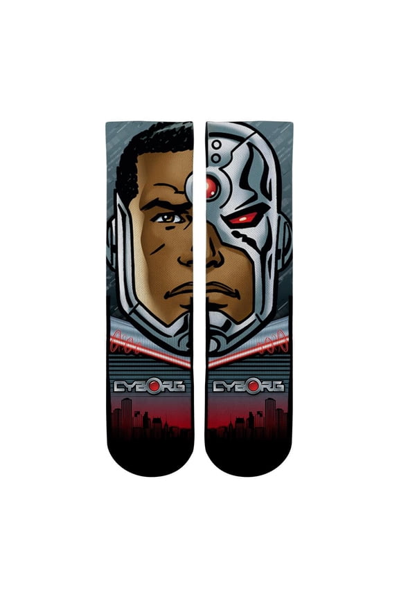Rock Em Elite Cyborg Split Face Super Hero Crew Socks (L/XL)