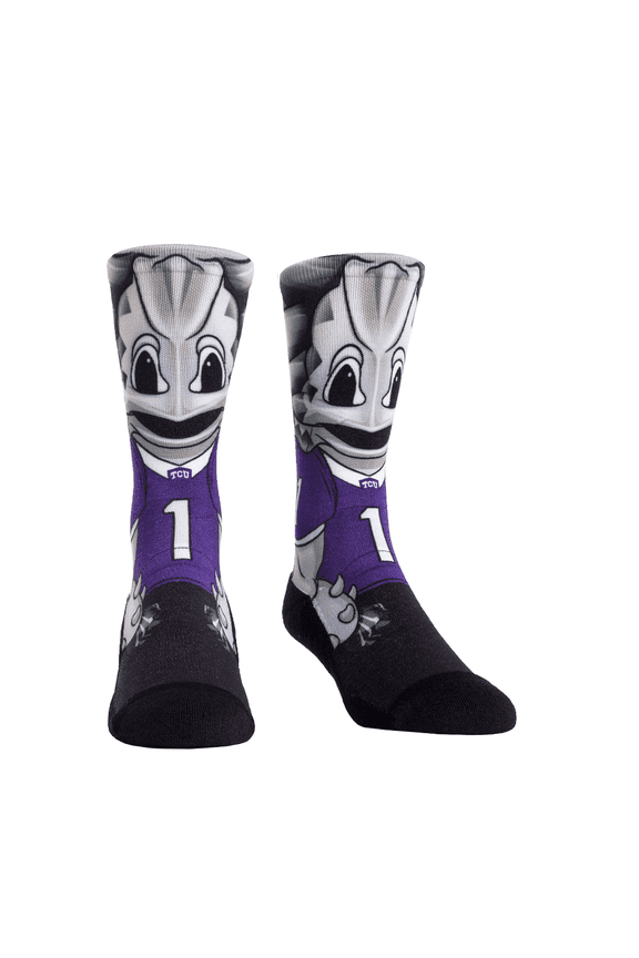 Rock Em Elite TCU Horned Frogs HyperOptic Mascot NCAA Crew Socks (L/XL)