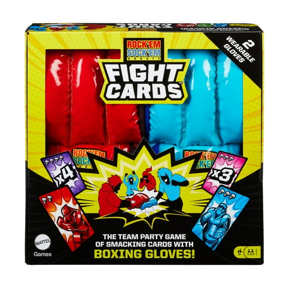 Rock 'Em Sock 'Em Robots Fight Cards Card Game with Two Boxing Gloves, Team Party Game